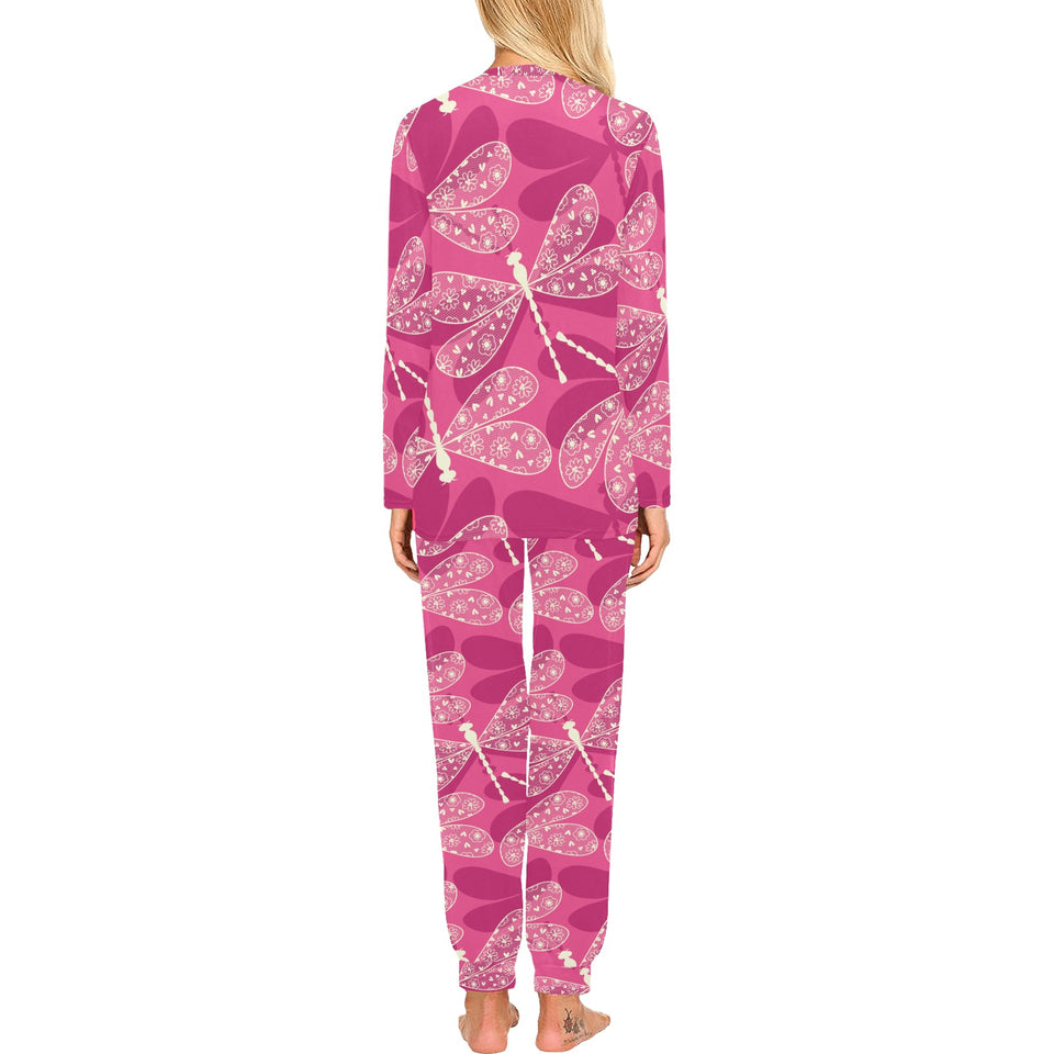 Beautiful dragonfly pink background Women's All Over Print Pajama Set