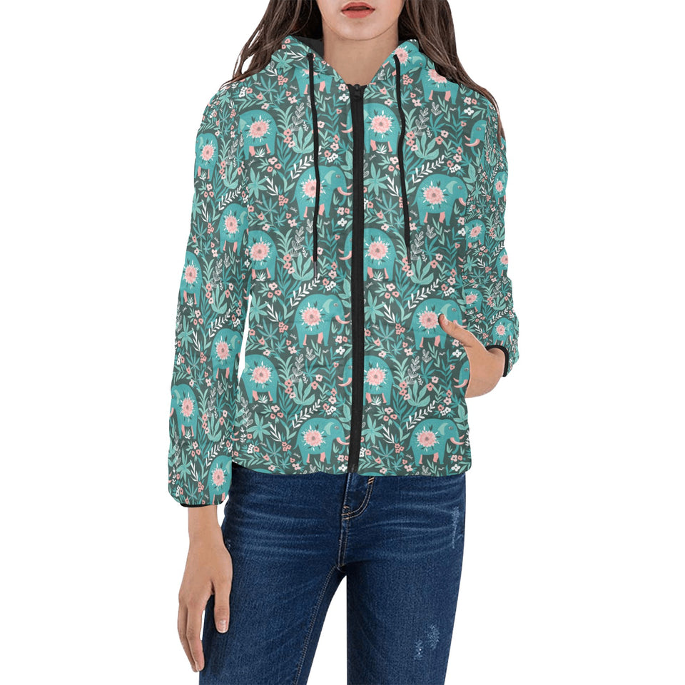 Elephants jungle pattern Women's Padded Hooded Jacket