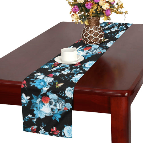 Skull flower roses leave pattern Table Runner