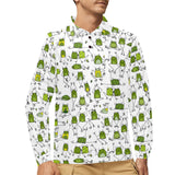 Sketch funny frog pattern Men's Long Sleeve Polo Shirt