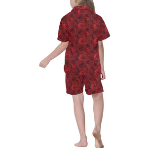 Rose Pattern Print Design 03 Kids' Boys' Girls' V-Neck Short Pajama Set