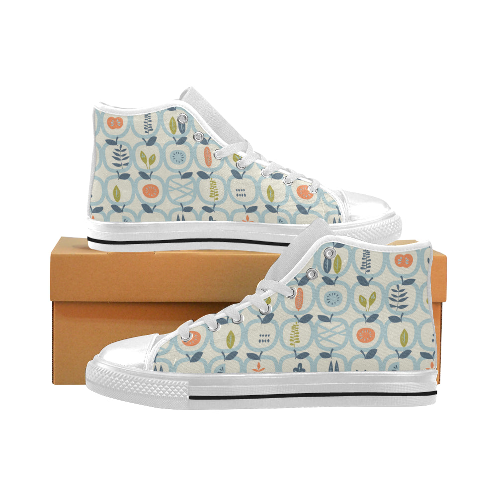 apples leaves pattern Men's High Top Canvas Shoes White