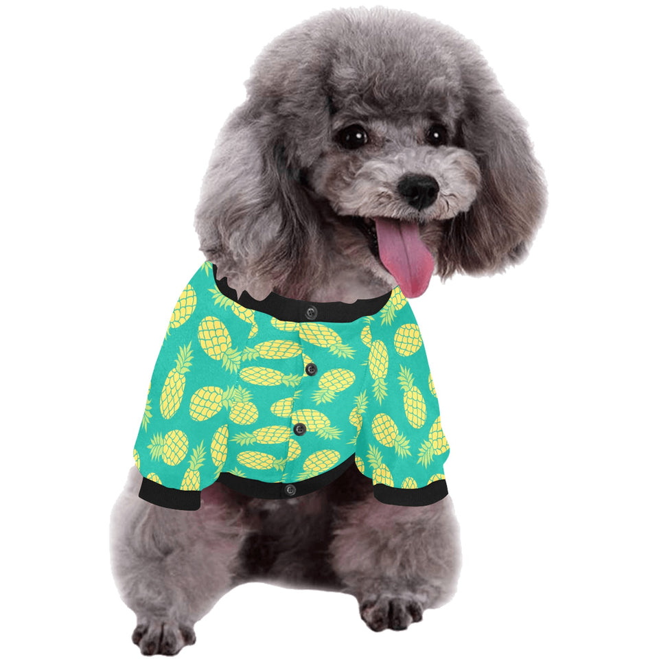 Pineapples pattern green background All Over Print Pet Dog Round Neck Fuzzy Shirt