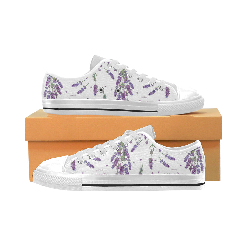 lavender flower design pattern Men's Low Top Canvas Shoes White