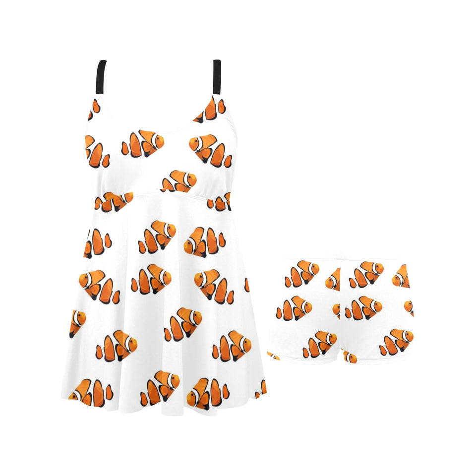 Clown Fish Pattern Print Design 03 Chest Sexy Pleated Two Piece Swim Dress