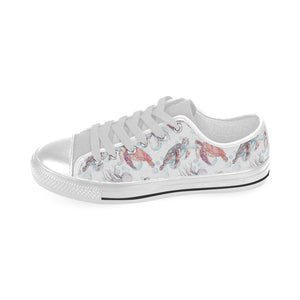 Watercolor sea turtle jellyfish pattern Men's Low Top Shoes White