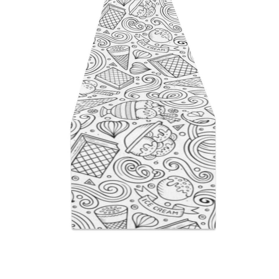 Cartoon hand drawn ice cream black white Table Runner