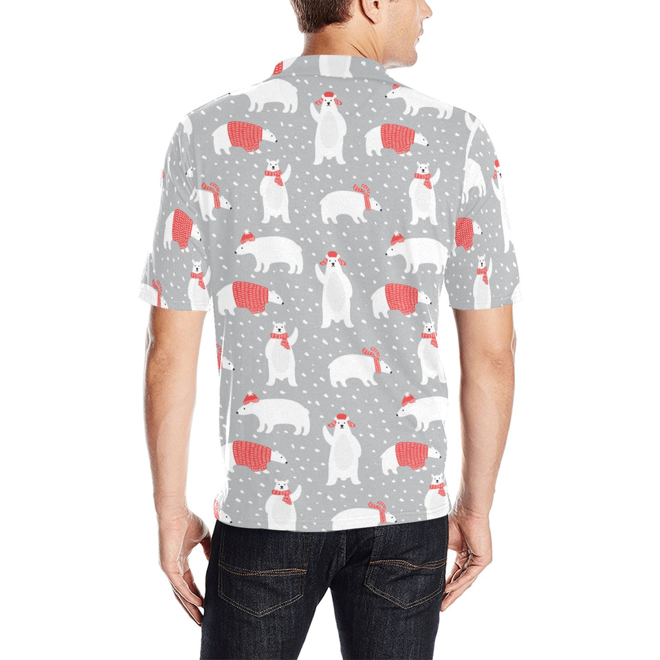 Cute polar bear christmas snow pattern Men's All Over Print Polo Shirt