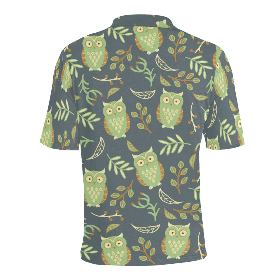 Cute owls leaves pattern Men's All Over Print Polo Shirt