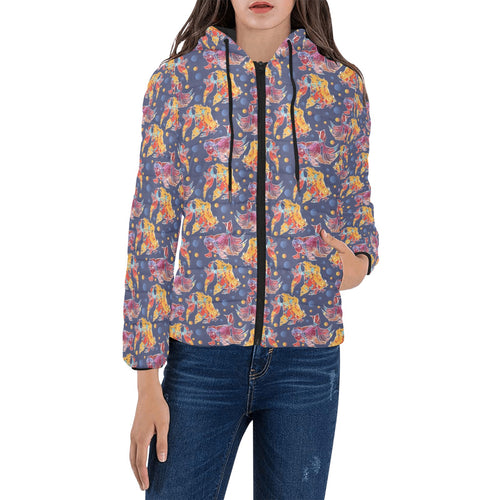 Goldfish Pattern Print Design 05 Women's Padded Hooded Jacket