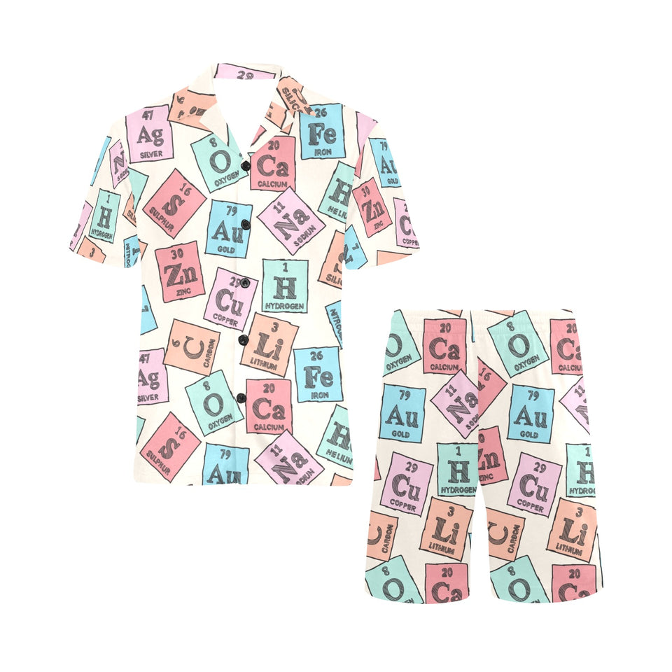 Chemistry Periodic Table Pattern Print Design 02 Men's V-Neck Short Pajama Set
