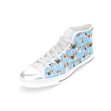 Beagle dog blue background pattern Women's High Top Canvas Shoes White