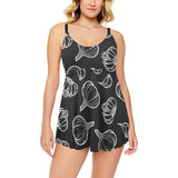 Garlic pattern black background Chest Sexy Pleated Two Piece Swim Dress