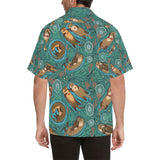 cute brown sea otters ornamental seaweed corals gr Men's All Over Print Hawaiian Shirt
