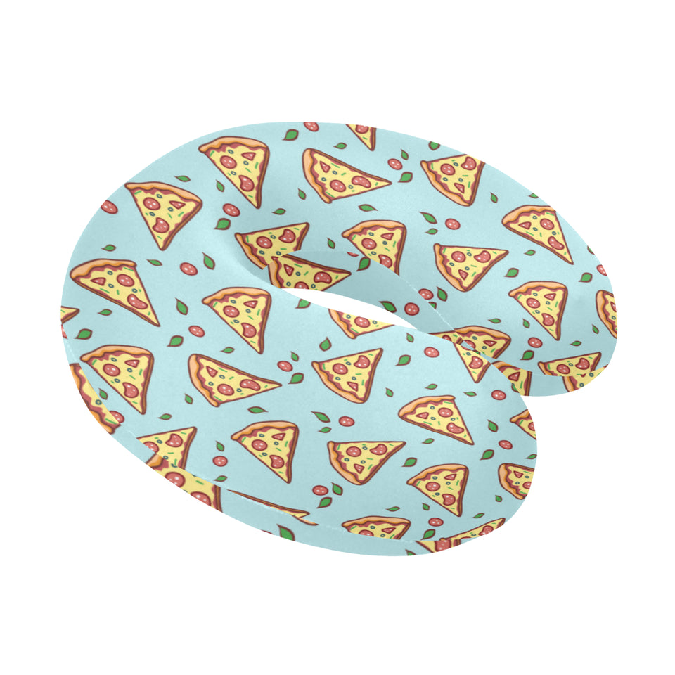 Hand drawn pizza blue background U-Shaped Travel Neck Pillow