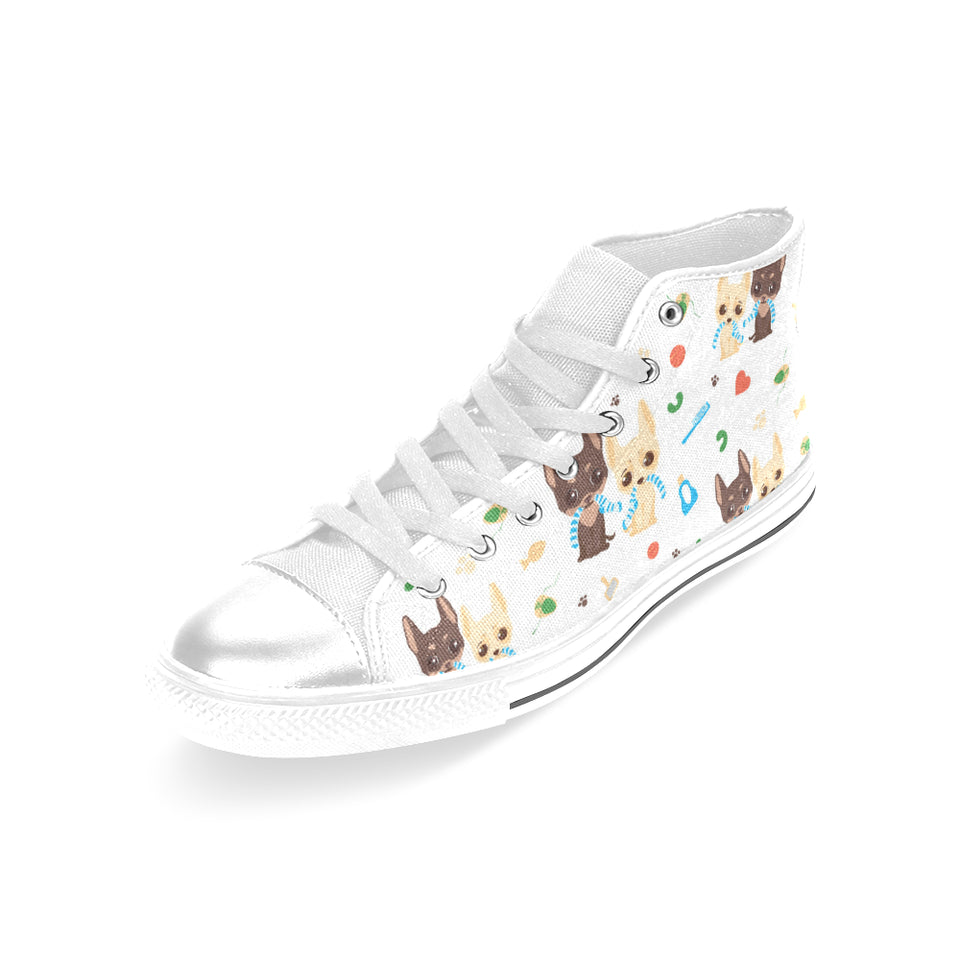 Cute Chihuahua dog pattern Women's High Top Canvas Shoes White