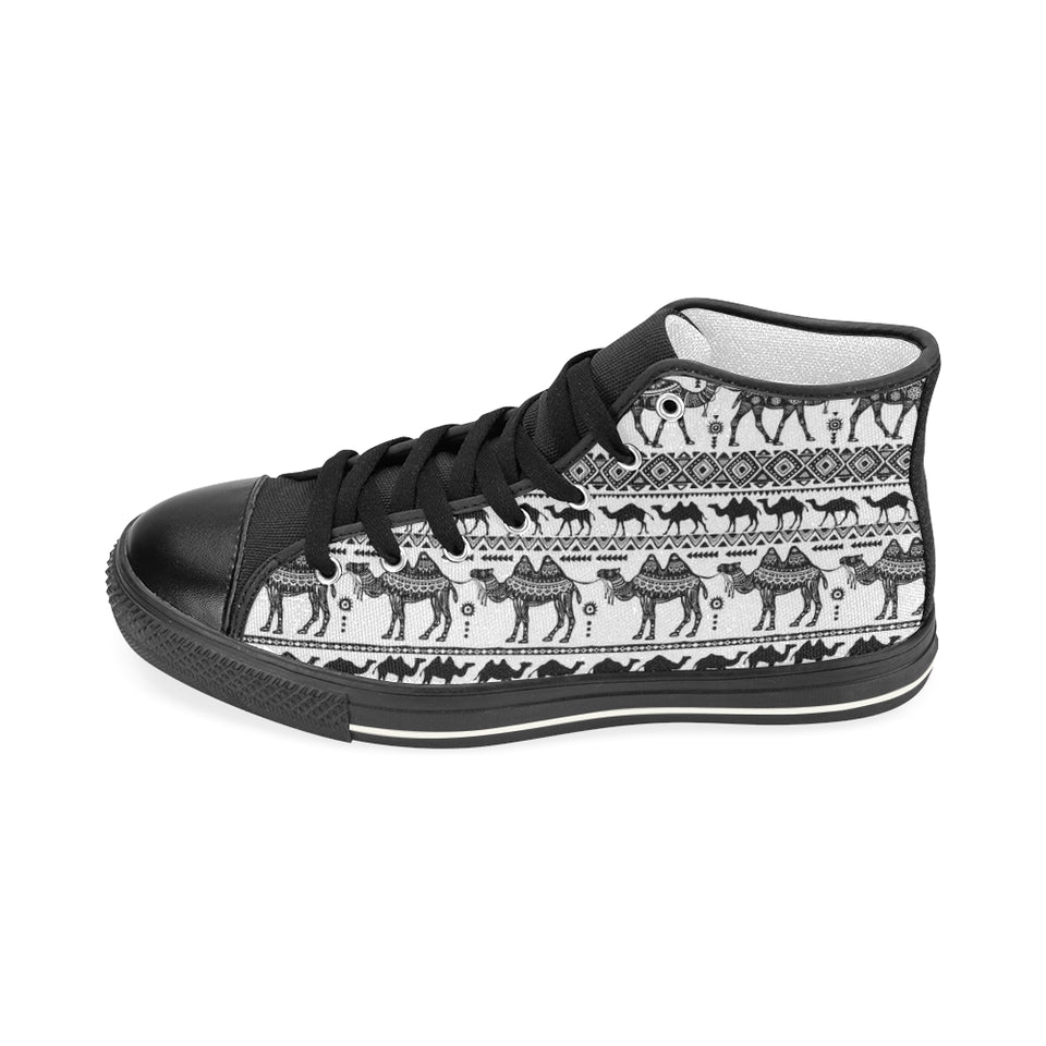 Camel polynesian tribal pattern Women's High Top Canvas Shoes Black