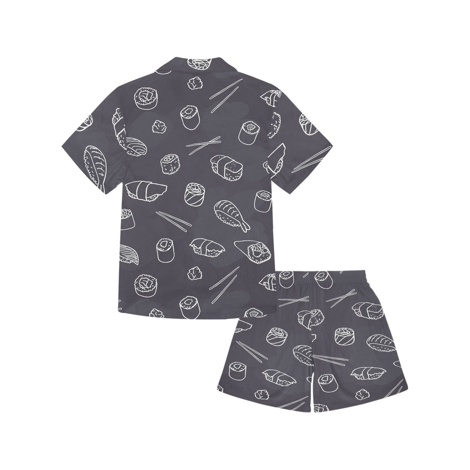 sushi pattern black background Kids' Boys' Girls' V-Neck Short Pajama Set