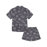 sushi pattern black background Kids' Boys' Girls' V-Neck Short Pajama Set
