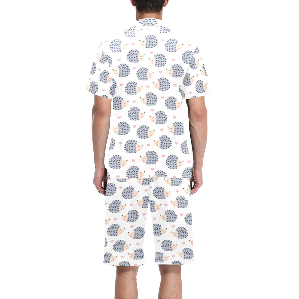 Hedgehog Pattern Print Design 04 Men's V-Neck Short Pajama Set