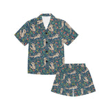 Raccoon tropical leaves pattern Kids' Boys' Girls' V-Neck Short Pajama Set