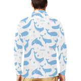 Blue whale pattern Men's Long Sleeve Polo Shirt