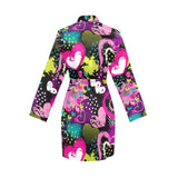 heart dot wave star creative design pattern Women's Long Sleeve Belted Night Robe