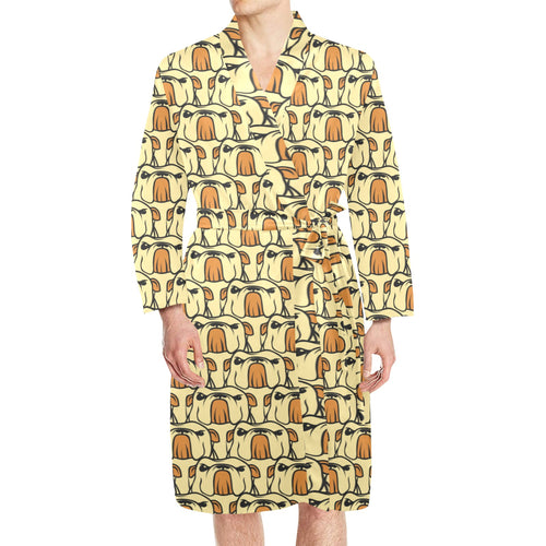 English Bulldog Pattern Print Design 02 Men's Long Sleeve Belted Night Robe
