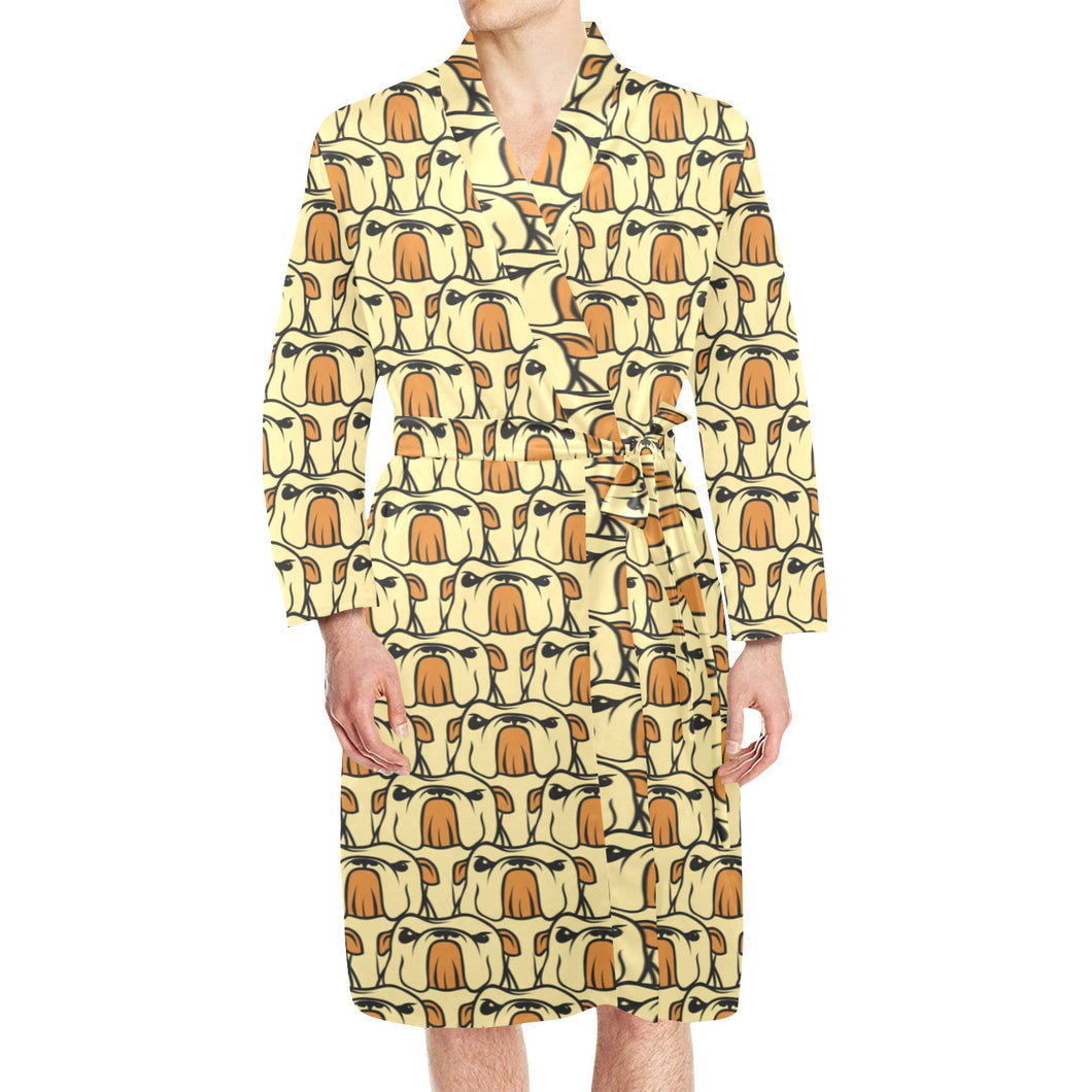 English Bulldog Pattern Print Design 02 Men's Long Sleeve Belted Night Robe