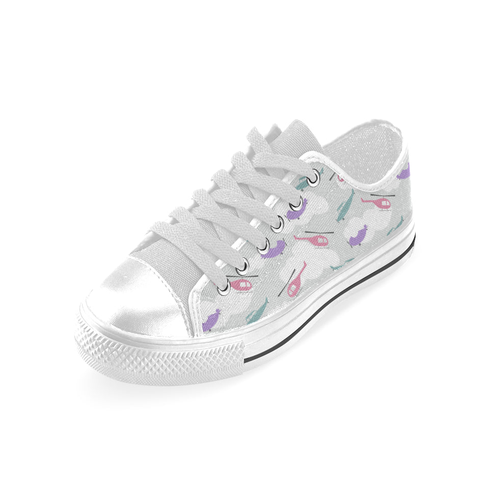 Helicopter plane pattern Men's Low Top Shoes White
