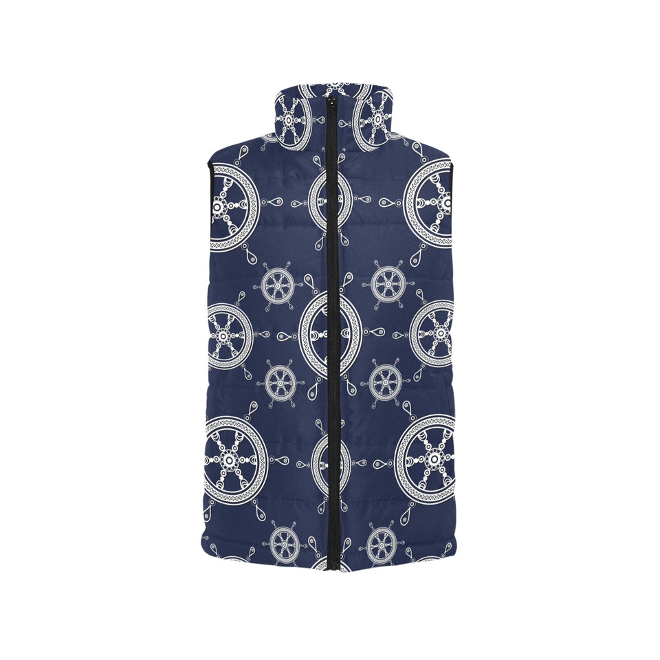nautical steering wheel design pattern Women's Padded Vest