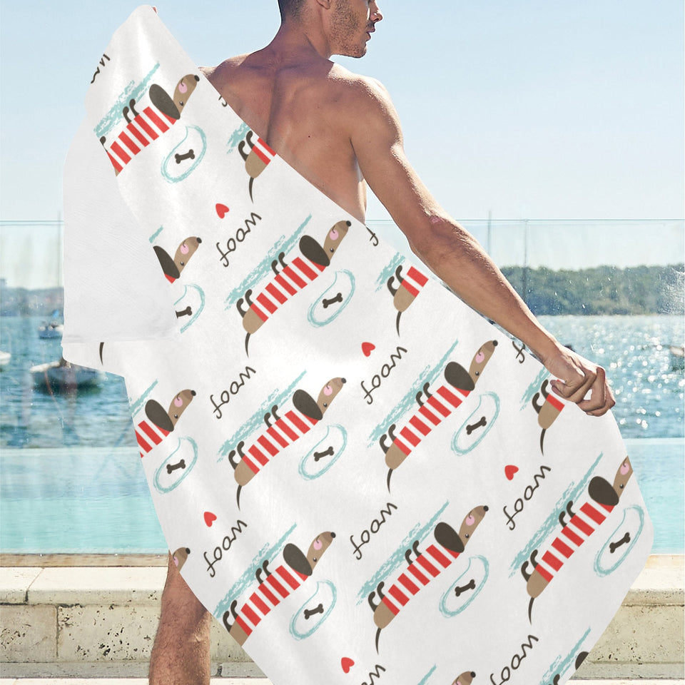 Cute dachshund bone pattern Beach Towel