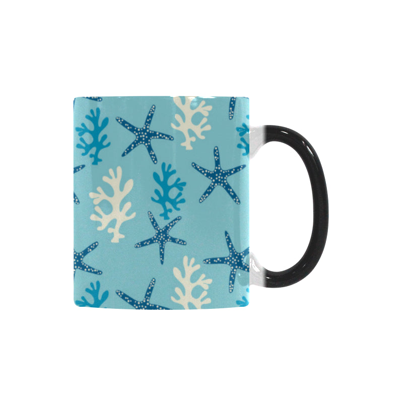 Blue starfish coral reef pattern Morphing Mug Heat Changing Mug