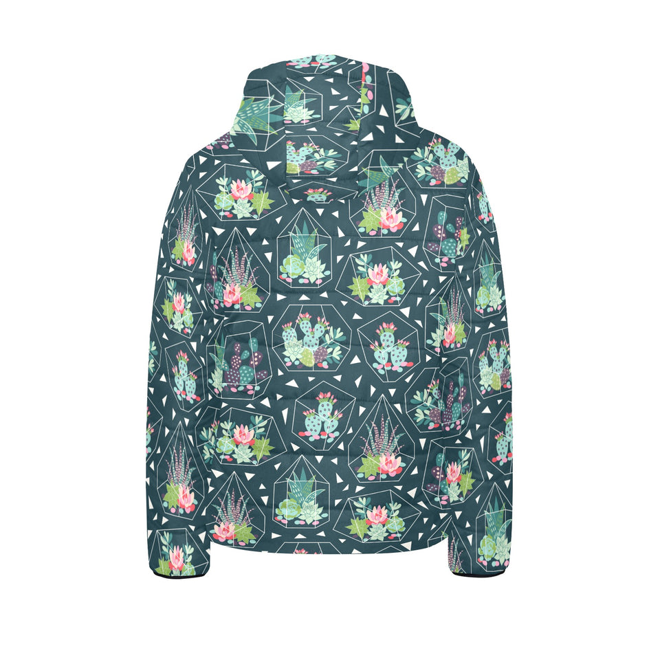 Cactus glass terrarium pattern Kids' Boys' Girls' Padded Hooded Jacket