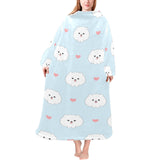 White cute pomeranian pattern Blanket Robe with Sleeves