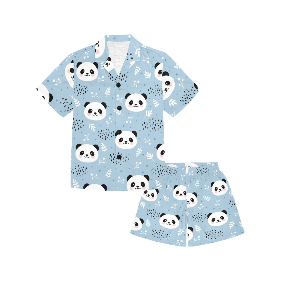 Cute panda pattern Kids' Boys' Girls' V-Neck Short Pajama Set