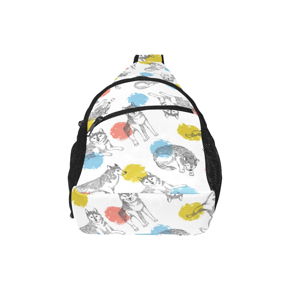 Siberian husky and colorful circle pattern All Over Print Chest Bag