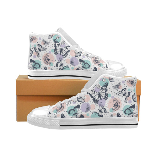 Butterfly pattern Men's High Top Canvas Shoes White