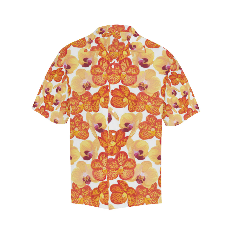 Orange yellow orchid flower pattern background Men's All Over Print Hawaiian Shirt