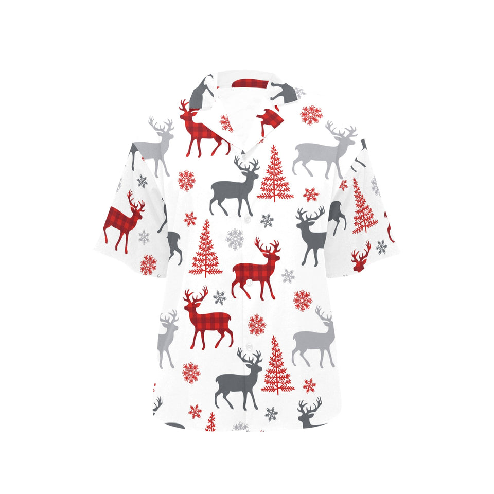 Deer tree snowflakes chrismas pattern Women's All Over Print Hawaiian Shirt