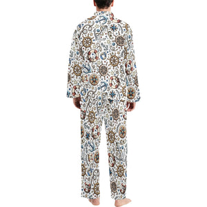 Cute nautical steering wheel anchor pattern Men's Long Pajama Set