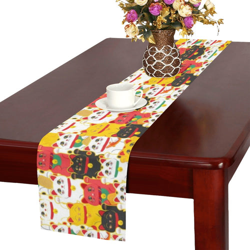 Colorful Maneki neko cat pattern Table Runner