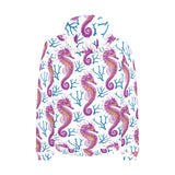 Purple seahorse blue coral pattern Men's Padded Hooded Jacket