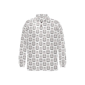 Hippopotamus Pattern Print Design 05 Men's Long Sleeve Polo Shirt