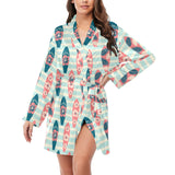 Surfboard Pattern Print Design 02 Women's Long Sleeve Belted Night Robe