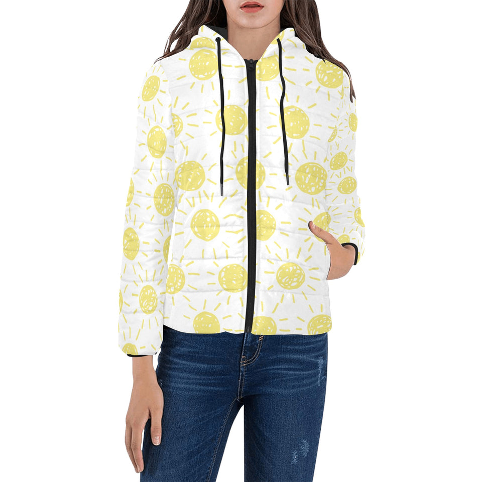 hand drawn sun pattern Women's Padded Hooded Jacket