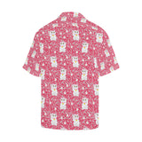 Maneki neko cat sakura pink background Men's All Over Print Hawaiian Shirt