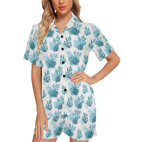 Coral Reef Pattern Print Design 04 Women's V-Neck Short Pajama Set