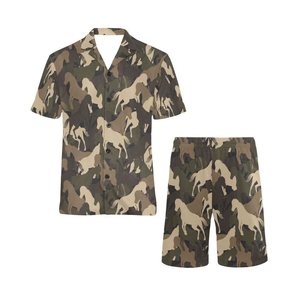 Horse Camouflage Pattern Men's V-Neck Short Pajama Set