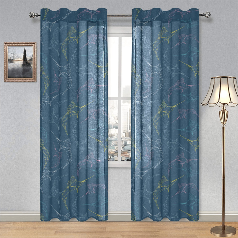 Swordfish Pattern Print Design 02 Gauze Curtain